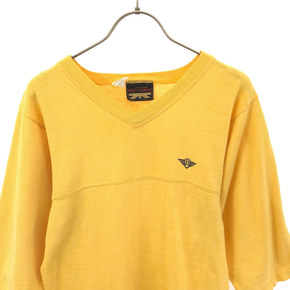 BRITTANIA ブリタニア USA製 5分袖 Vネック Tシャツ S イエロー メンズ