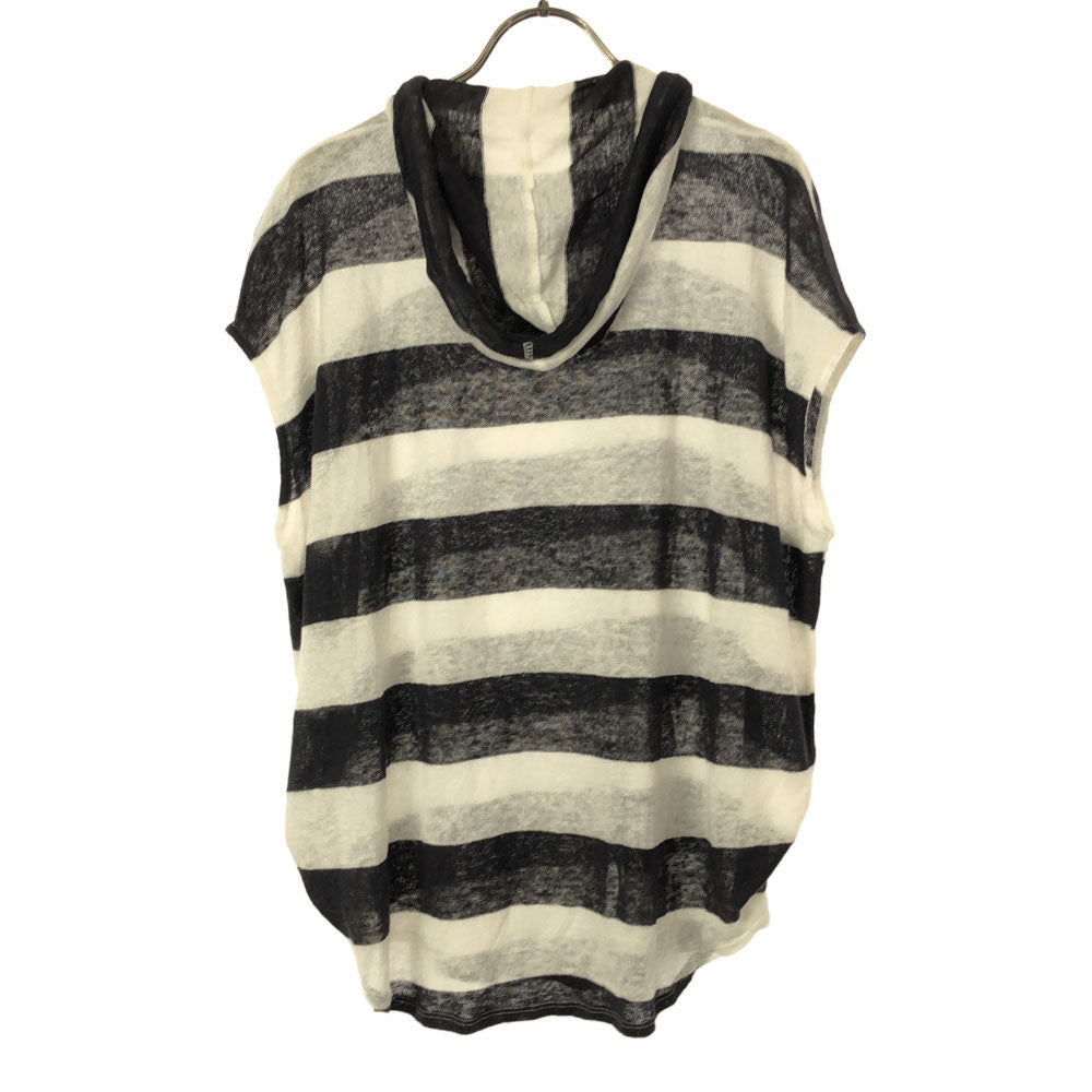 β ベータ リネン ボーダー ノースリーブ カットソー 40 ブラック×ホワイト フード レディース