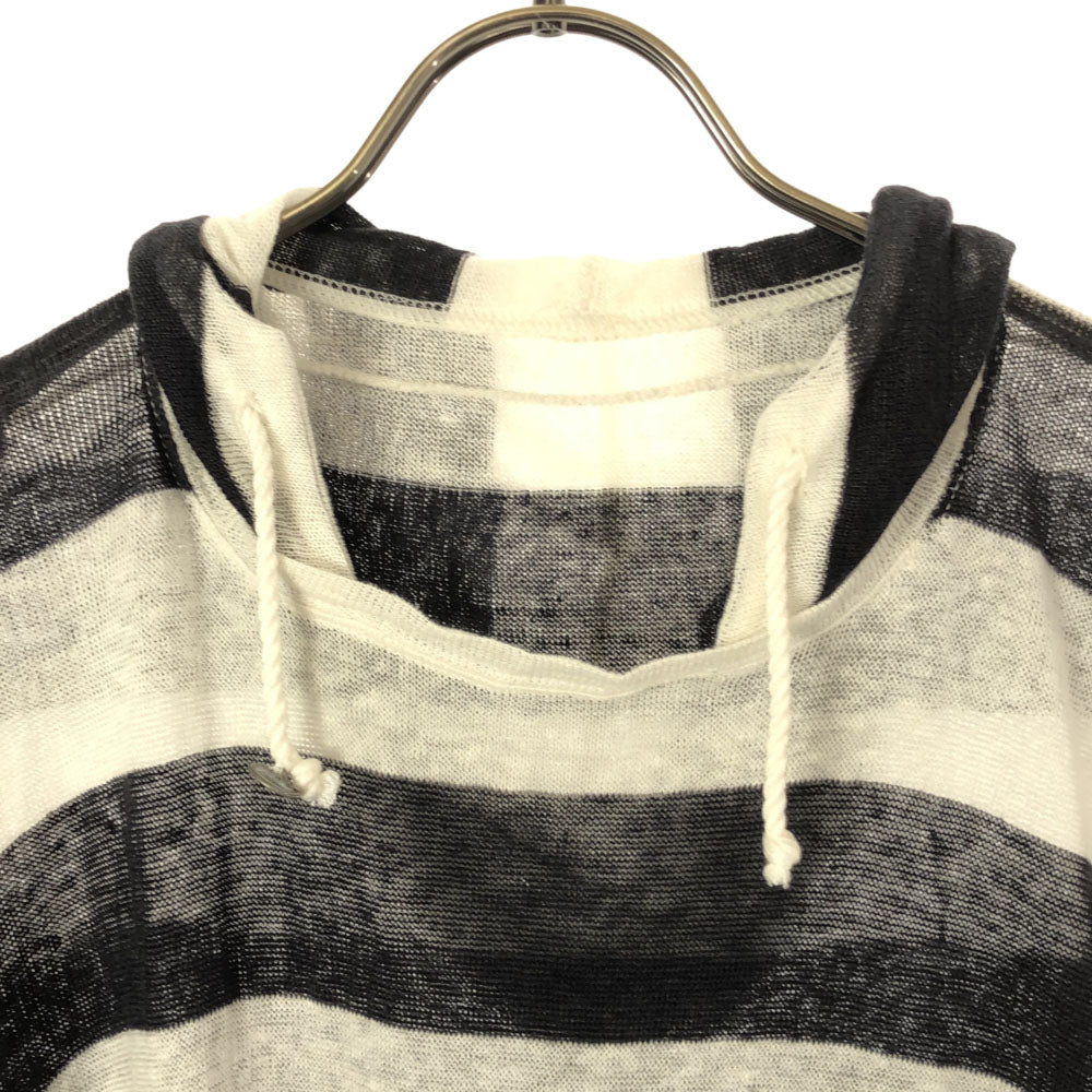 β ベータ リネン ボーダー ノースリーブ カットソー 40 ブラック×ホワイト フード レディース