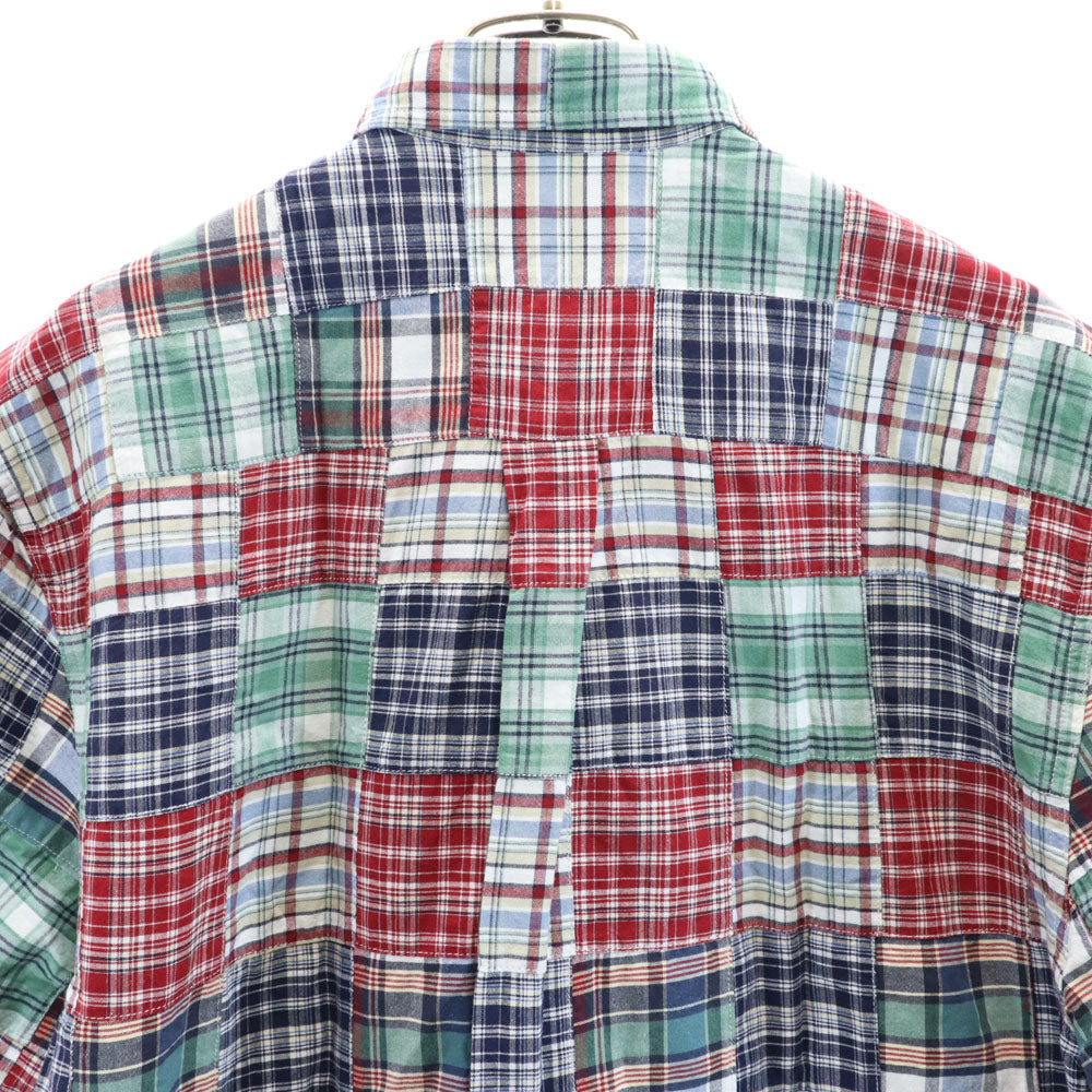 エディーバウアー チェック柄 半袖 パッチワーク ボタンダウンシャツ S Eddie Bauer メンズ
