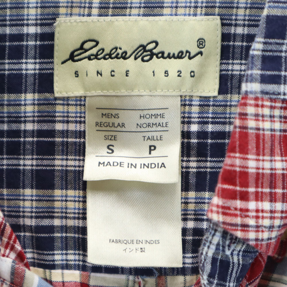 エディーバウアー チェック柄 半袖 パッチワーク ボタンダウンシャツ S Eddie Bauer メンズ
