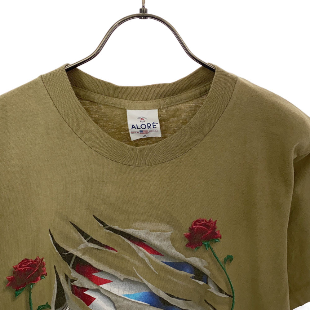 ALORE アローレ 90s USA製 プリント 半袖 Tシャツ S カーキ オールド ヴィンテージ メンズ