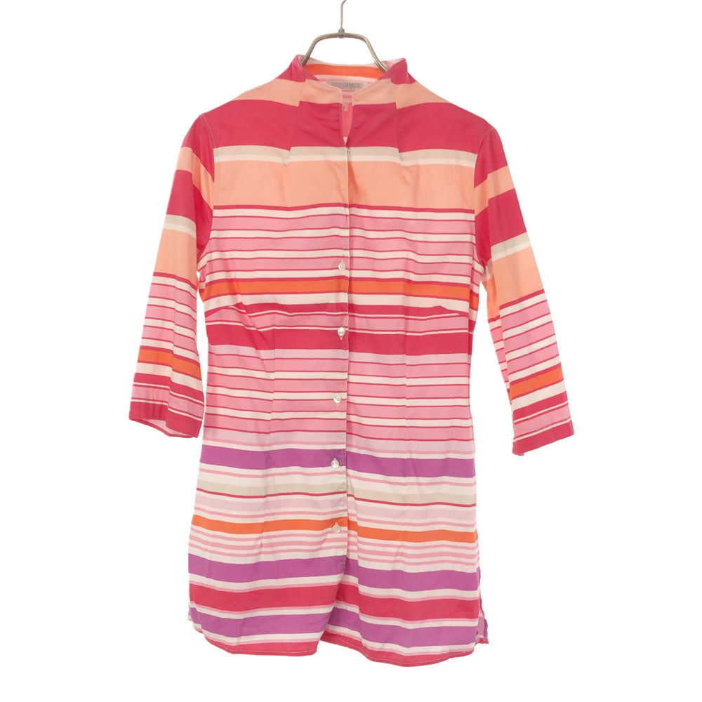 ナラカミーチェ イタリア製 ボーダー 7分袖 スタンドカラー シャツ 1 ピンク系 NARACAMICIE ブラウス レディース