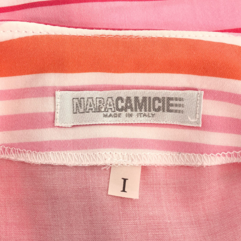 ナラカミーチェ イタリア製 ボーダー 7分袖 スタンドカラー シャツ 1 ピンク系 NARACAMICIE ブラウス レディース