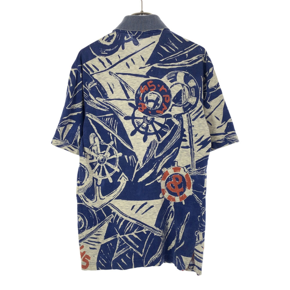 フォーティーファイブアールピーエム 日本製 総柄 半袖 ポロシャツ 3 ブルー 45R 45rpm メンズ