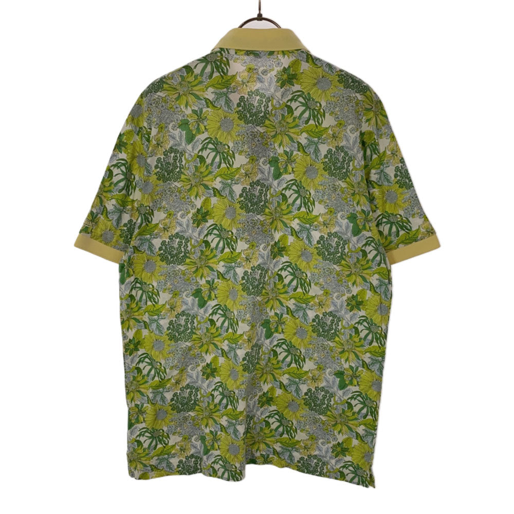 ポールスチュアート 日本製 三陽商会 総柄 半袖 ポロシャツ LL ホワイト×グリーン PAUL STUART メンズ