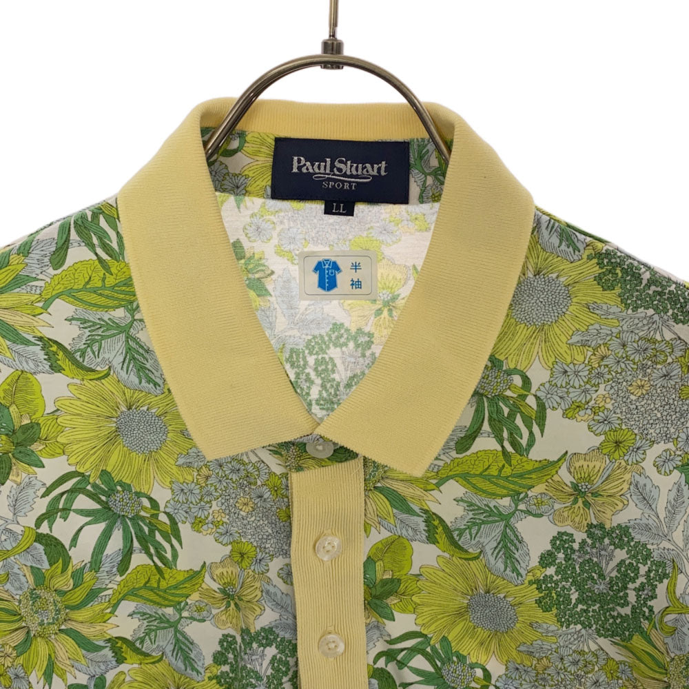 ポールスチュアート 日本製 三陽商会 総柄 半袖 ポロシャツ LL ホワイト×グリーン PAUL STUART メンズ