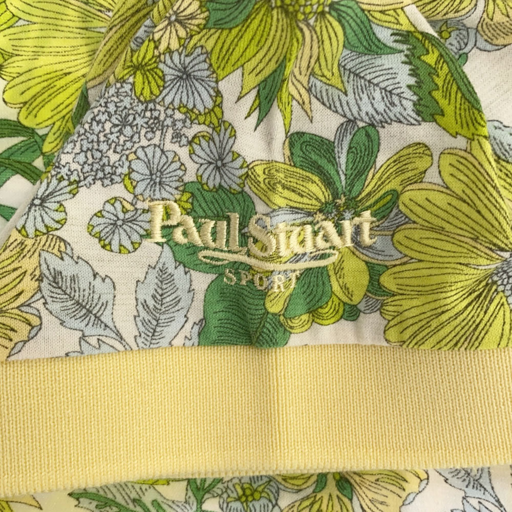 ポールスチュアート 日本製 三陽商会 総柄 半袖 ポロシャツ LL ホワイト×グリーン PAUL STUART メンズ
