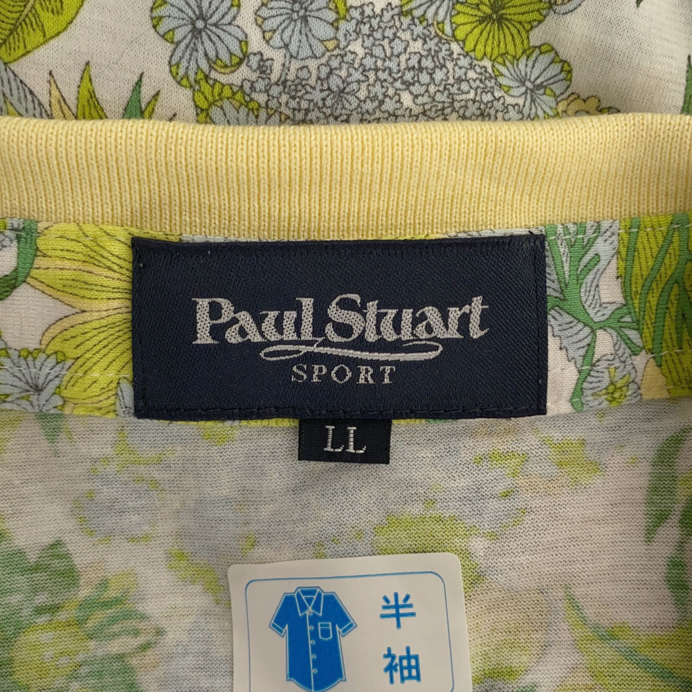 ポールスチュアート 日本製 三陽商会 総柄 半袖 ポロシャツ LL ホワイト×グリーン PAUL STUART メンズ