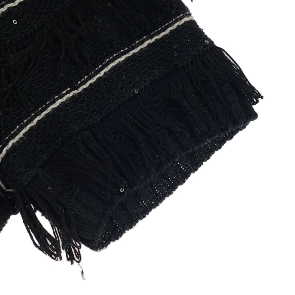 Drawer ドゥロワー ボーダー 半袖 フリンジ ニット 1 ブラック カットソー レディース