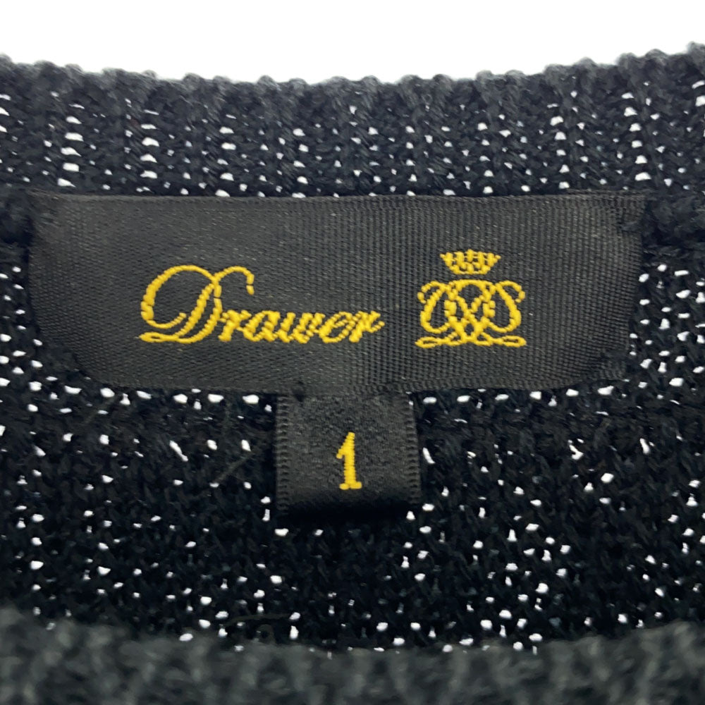 Drawer ドゥロワー ボーダー 半袖 フリンジ ニット 1 ブラック カットソー レディース