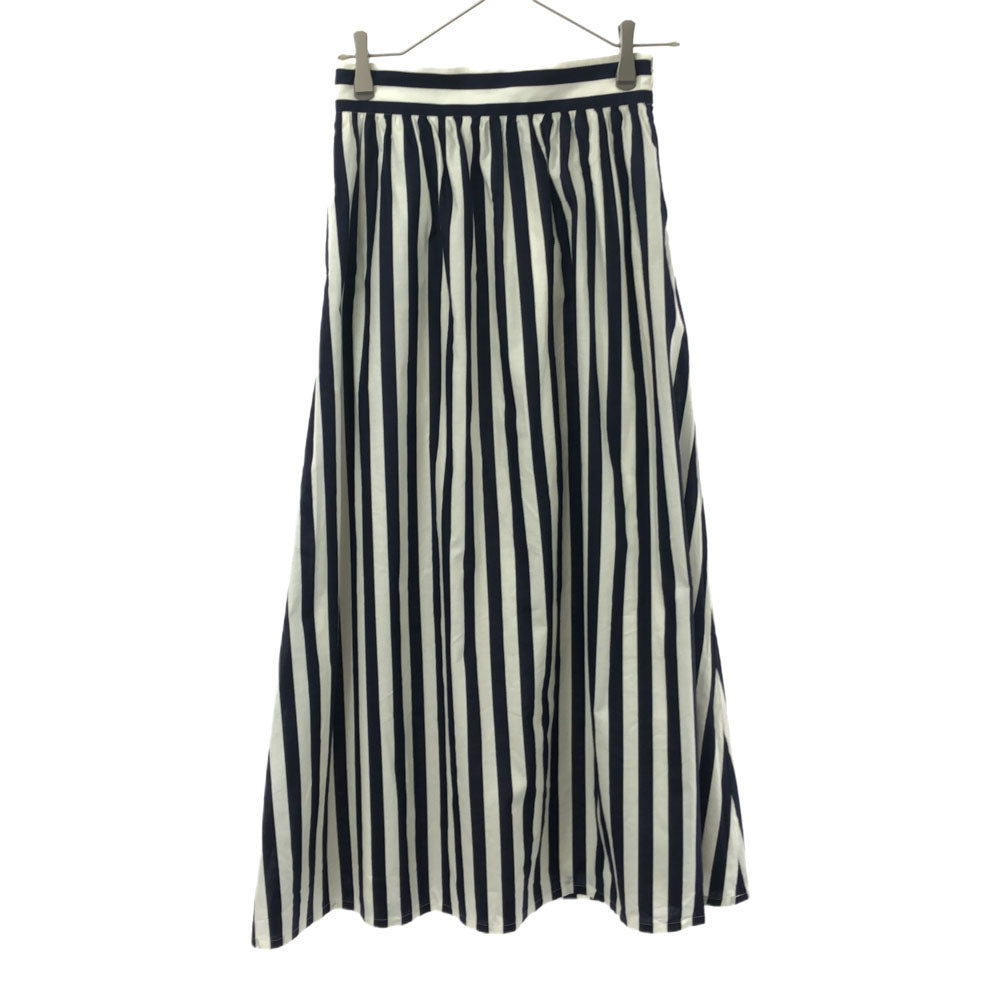イシカワラボ 日本製 ストライプ ロング丈 ギャザースカート フリー ホワイト×ネイビー ISHIKAWA-LABO サイドジップ レディース