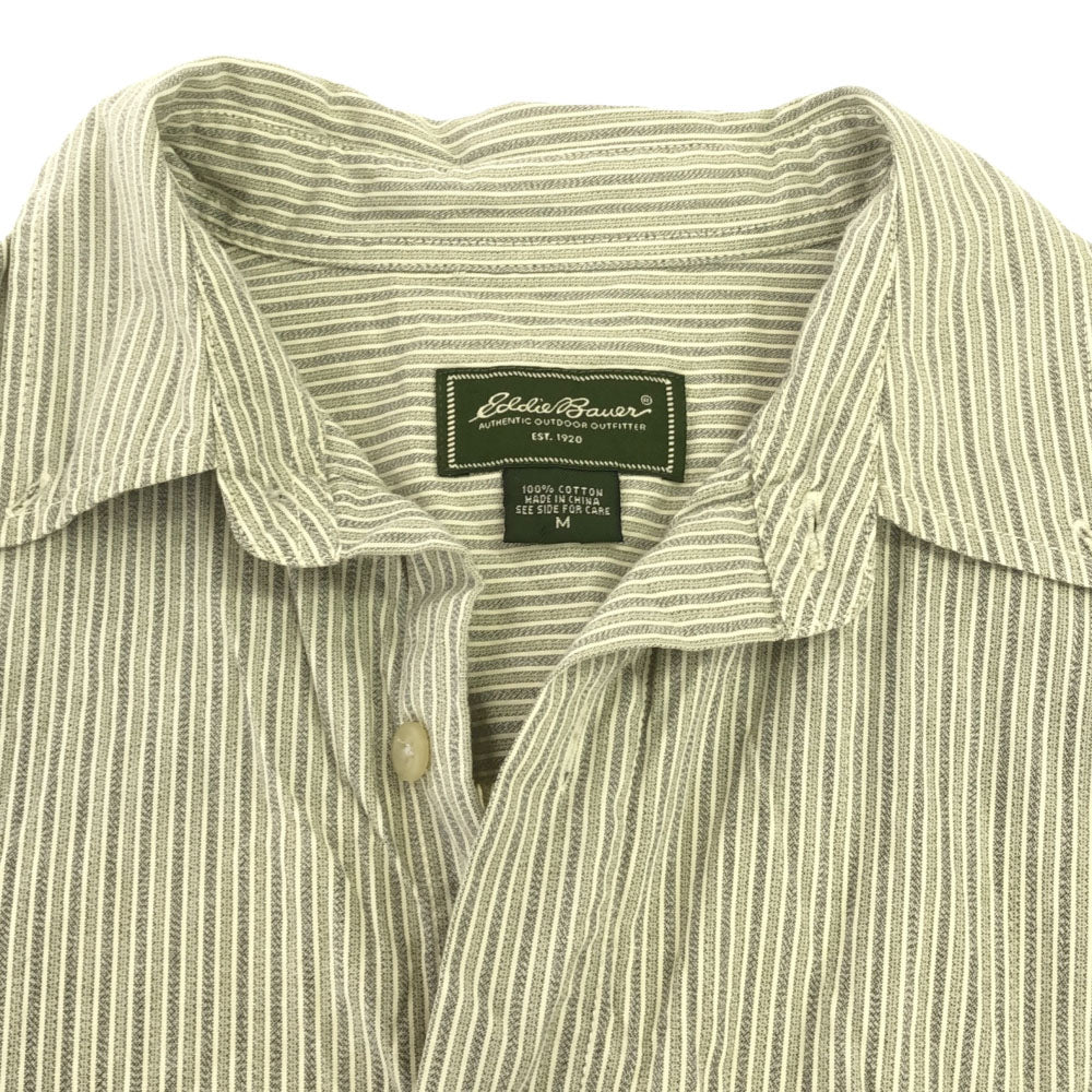 エディーバウアー ストライプ 半袖 ボタンダウンシャツ M ベージュ系 Eddie Bauer メンズ