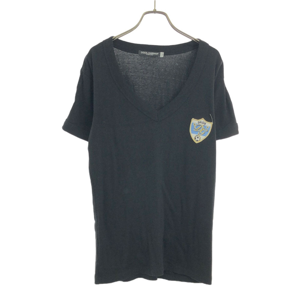 DOLCE&GABBANA ドルチェアンドガッバーナ イタリア製 ワッペン 半袖 Vネック Tシャツ 50 ブラック メンズ