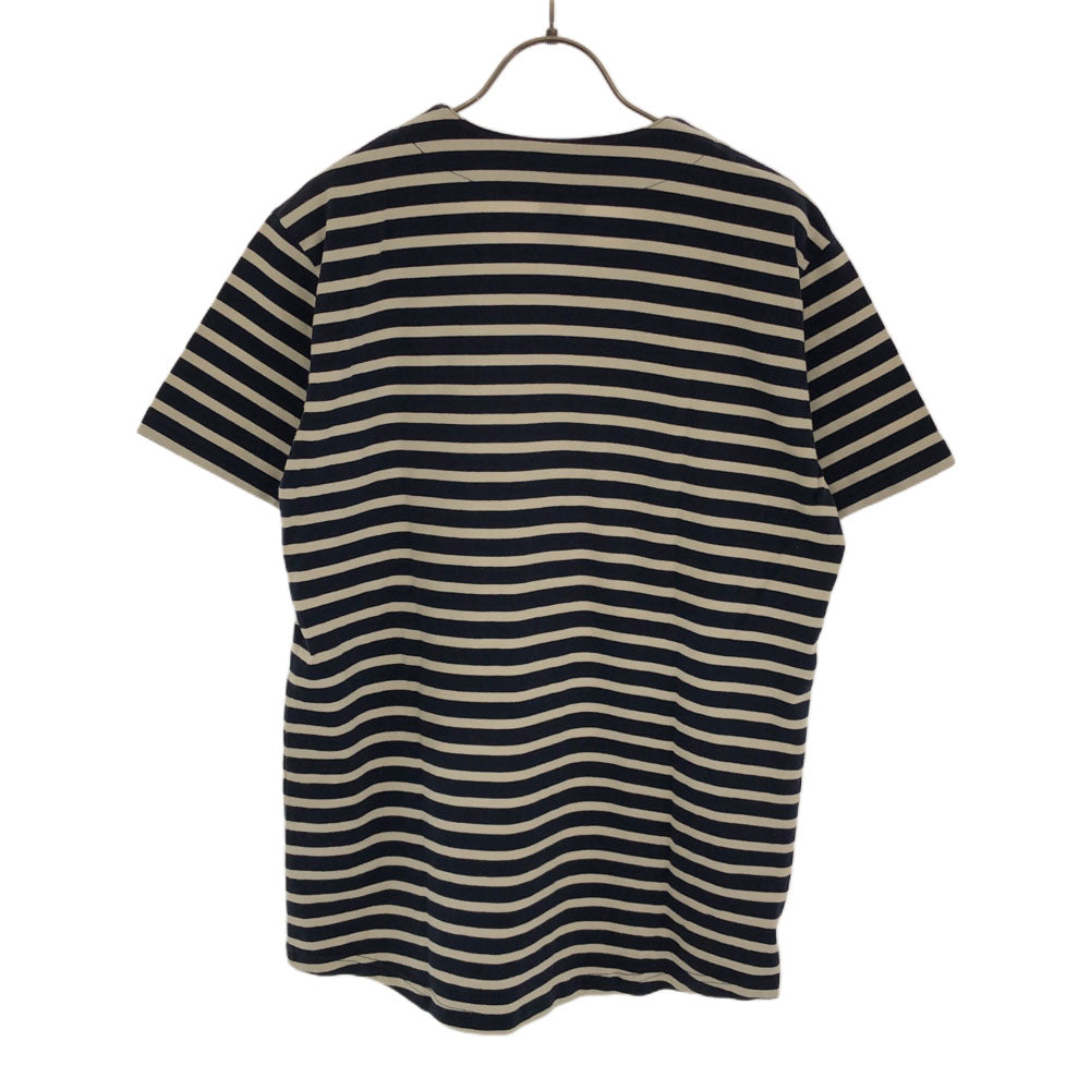 ミスタージェントルマン 日本製 ボーダー 半袖 カットソー M ネイビー×アイボリー Mr.GENTLEMAN レースアップ メンズ