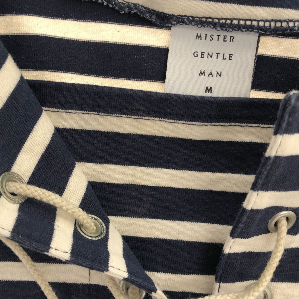 ミスタージェントルマン 日本製 ボーダー 半袖 カットソー M ネイビー×アイボリー Mr.GENTLEMAN レースアップ メンズ