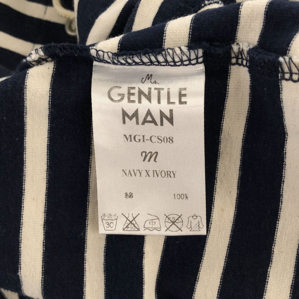 ミスタージェントルマン 日本製 ボーダー 半袖 カットソー M ネイビー×アイボリー Mr.GENTLEMAN レースアップ メンズ