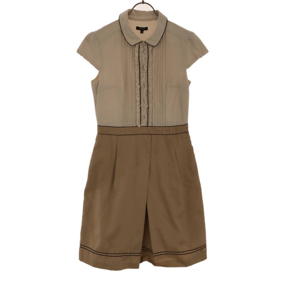 TOCCA トッカ 半袖 切替 ワンピース 2 ベージュ サイドジップ レディース