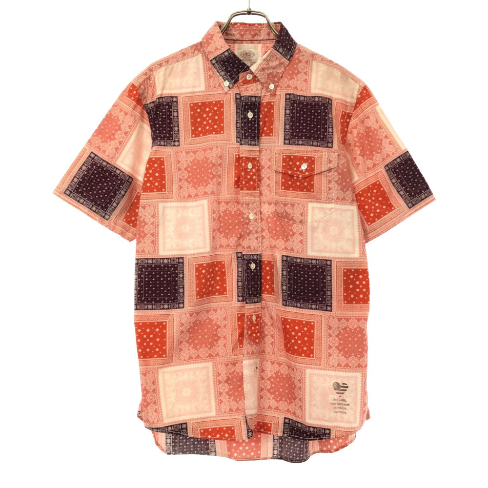 ジェイプレスレッドレーベル 総柄 半袖 ボタンダウンシャツ L レッド系 J.PRESS RED LABEL メンズ