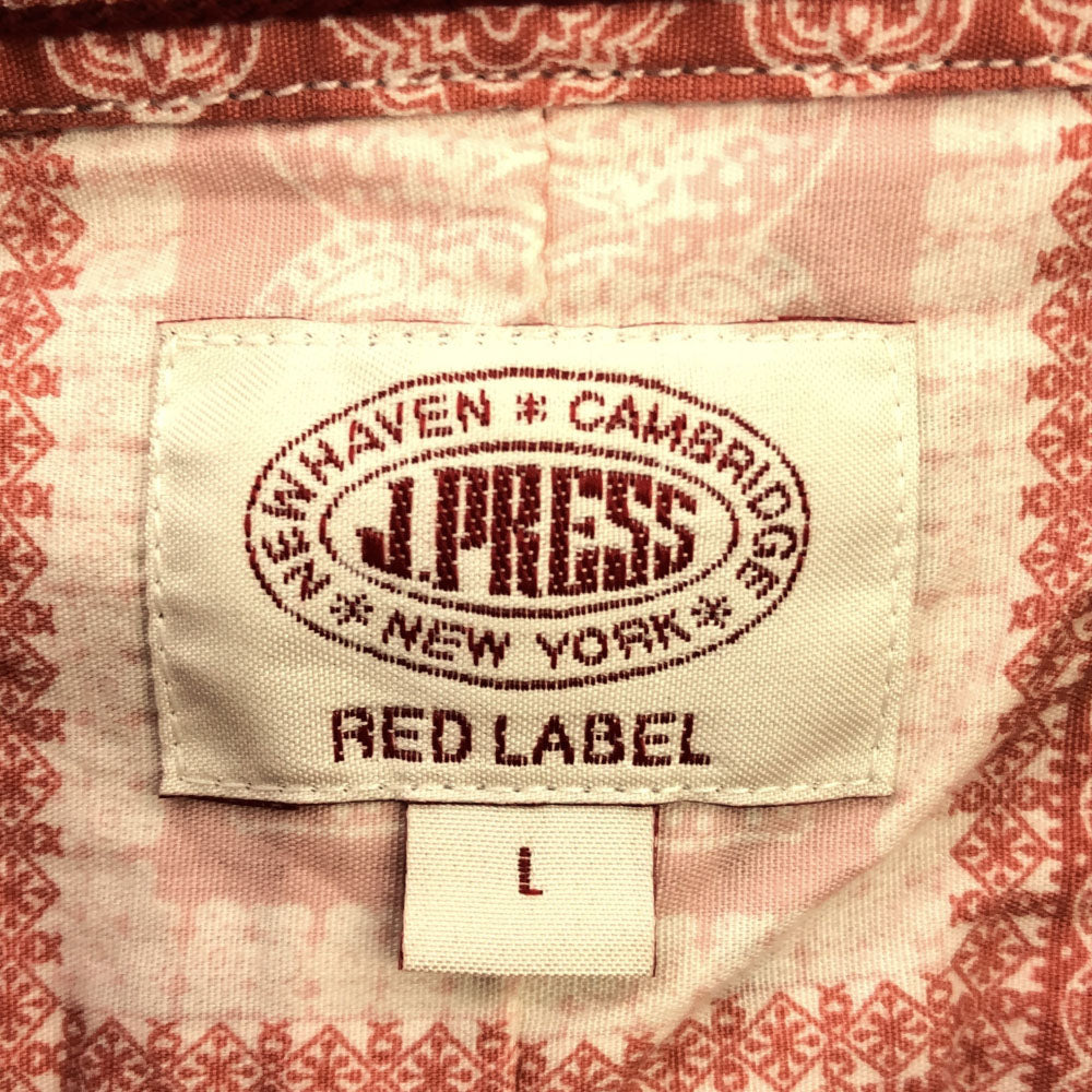 ジェイプレスレッドレーベル 総柄 半袖 ボタンダウンシャツ L レッド系 J.PRESS RED LABEL メンズ