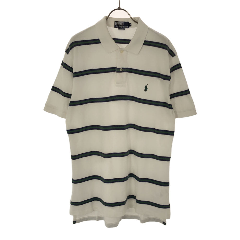 ポロバイラルフローレン ボーダー 半袖 ポロシャツ LL ホワイト Polo by Ralph Lauren 鹿の子地 メンズ