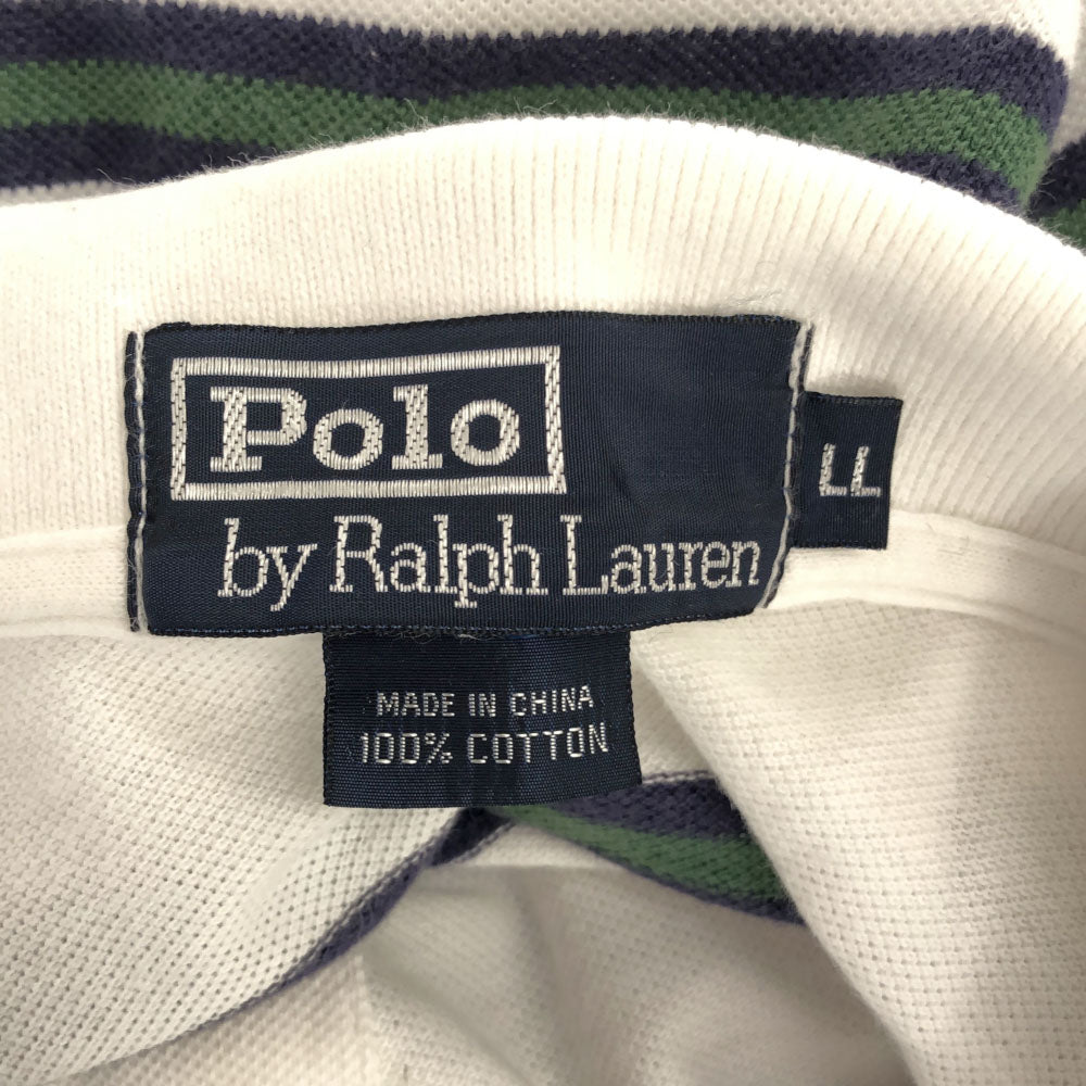 ポロバイラルフローレン ボーダー 半袖 ポロシャツ LL ホワイト Polo by Ralph Lauren 鹿の子地 メンズ