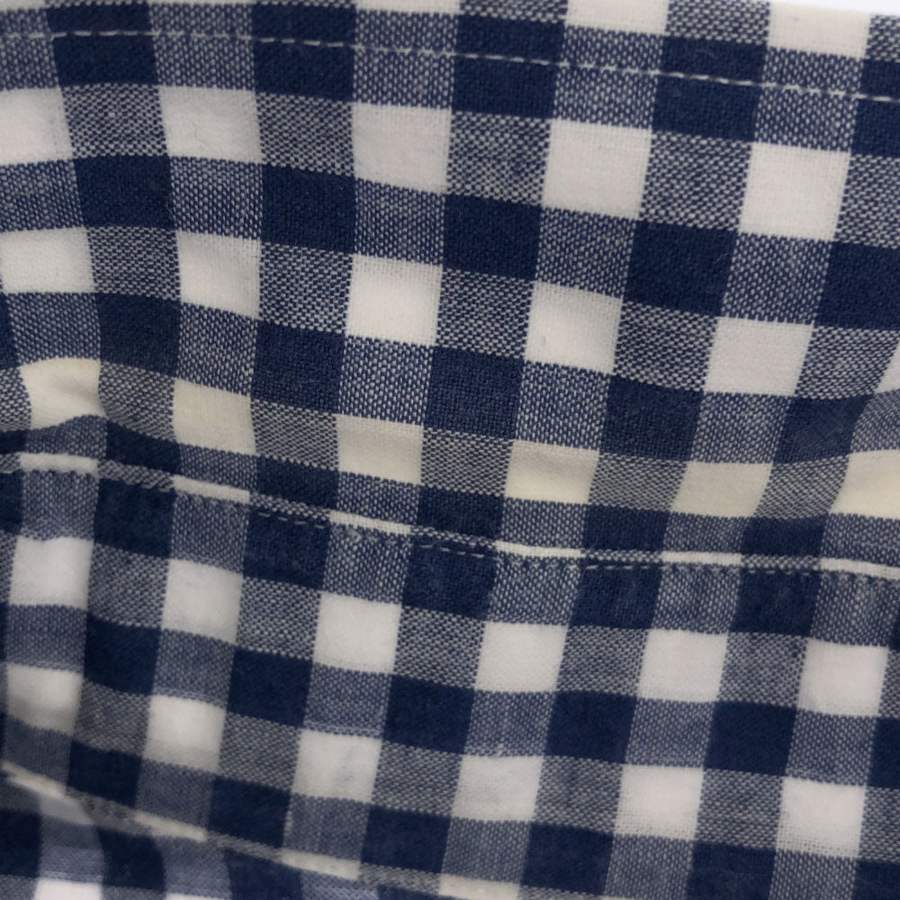 ビームス エフ 日本製 リネンブレンド ギンガムチェック 半袖 コットンシャツ M ホワイト×ブルー BEAMS F SLIM FIT メンズ