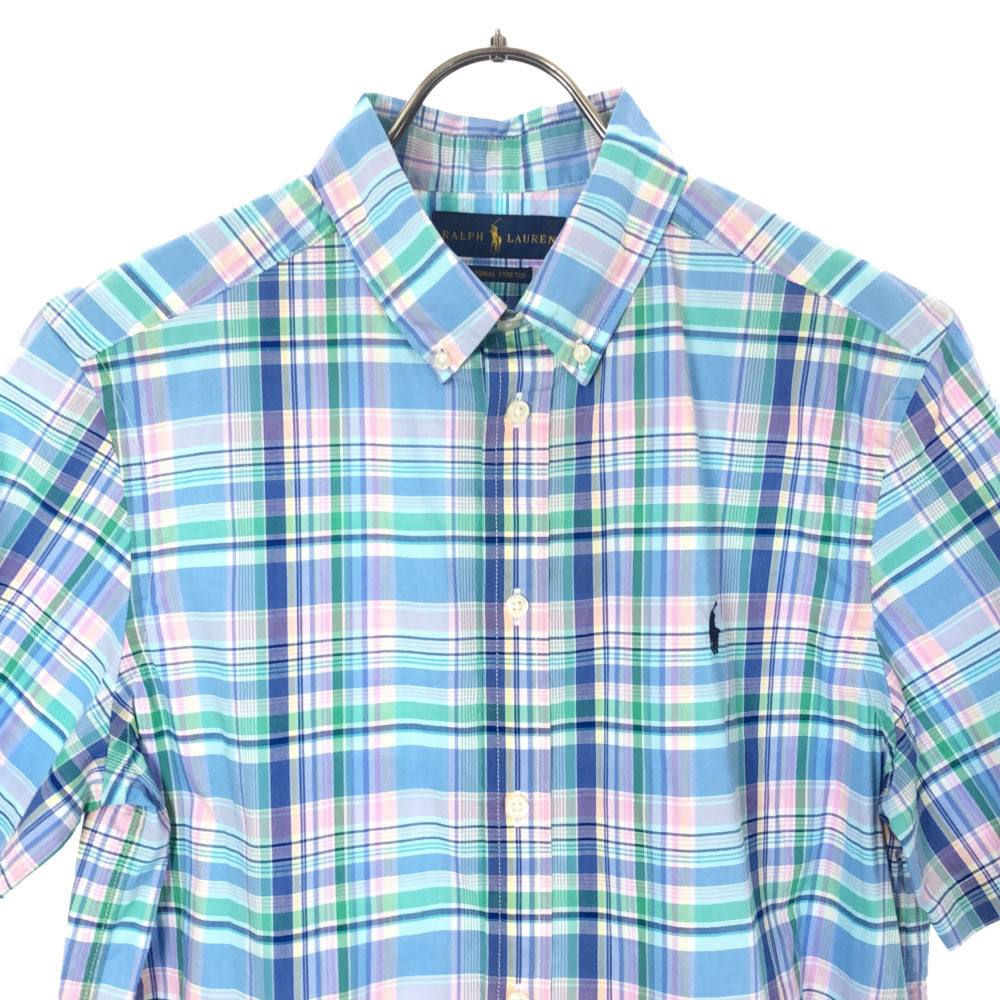 未使用 RALPH LAUREN ラルフローレン チェック 半袖 ボタンダウンシャツ XL(18-20) ブルー系 キッズ