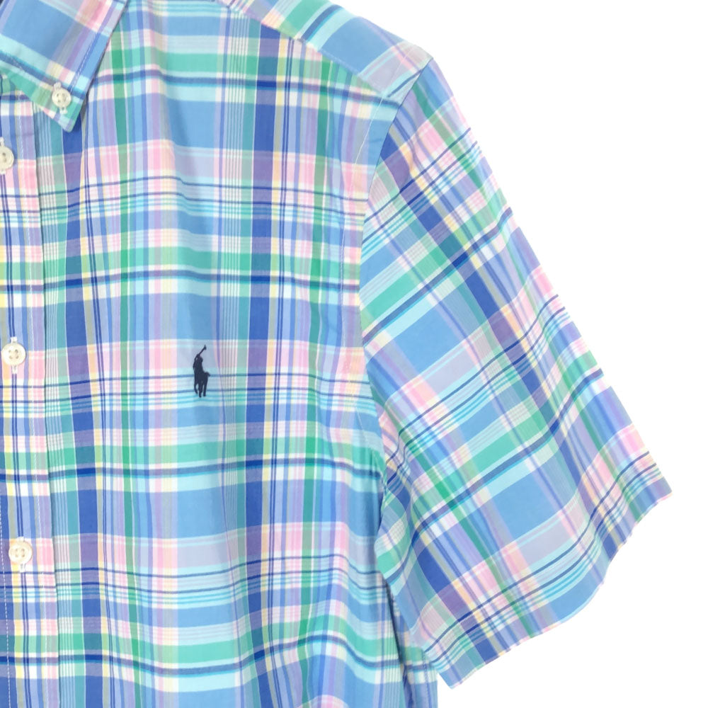 未使用 RALPH LAUREN ラルフローレン チェック 半袖 ボタンダウンシャツ XL(18-20) ブルー系 キッズ