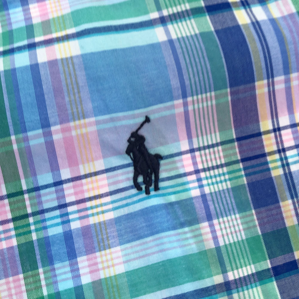 未使用 RALPH LAUREN ラルフローレン チェック 半袖 ボタンダウンシャツ XL(18-20) ブルー系 キッズ