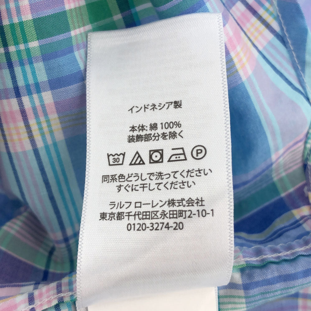 未使用 RALPH LAUREN ラルフローレン チェック 半袖 ボタンダウンシャツ XL(18-20) ブルー系 キッズ