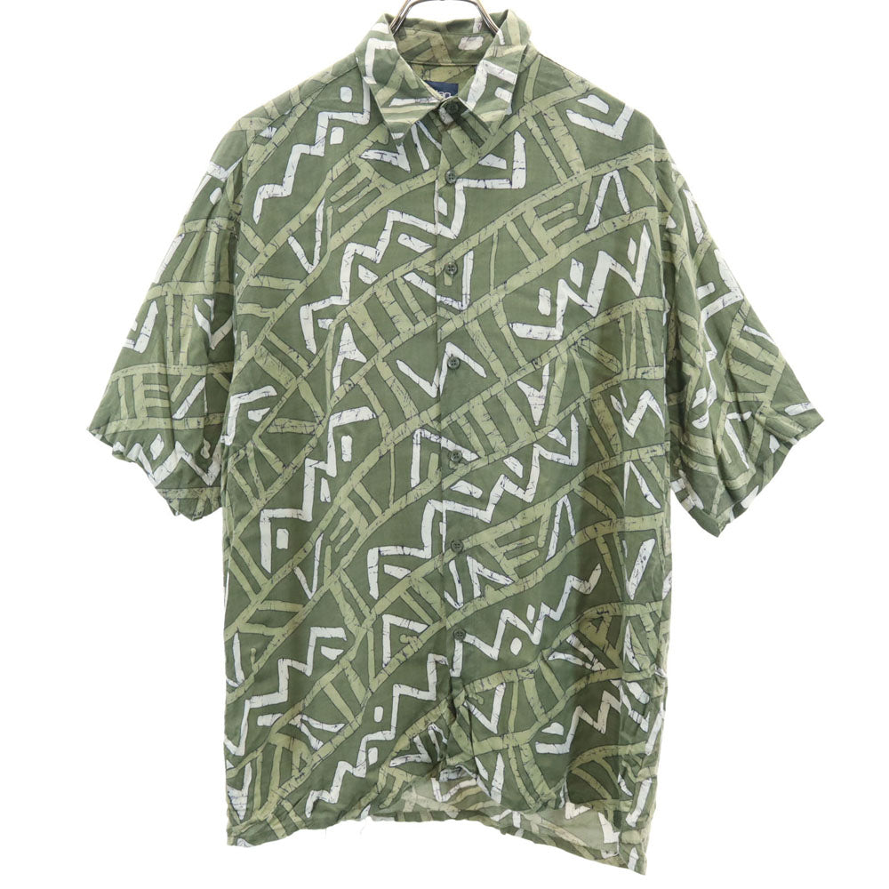 ピューリタン 90s レーヨン 総柄 半袖 シャツ M カーキ オールド ヴィンテージ メンズ