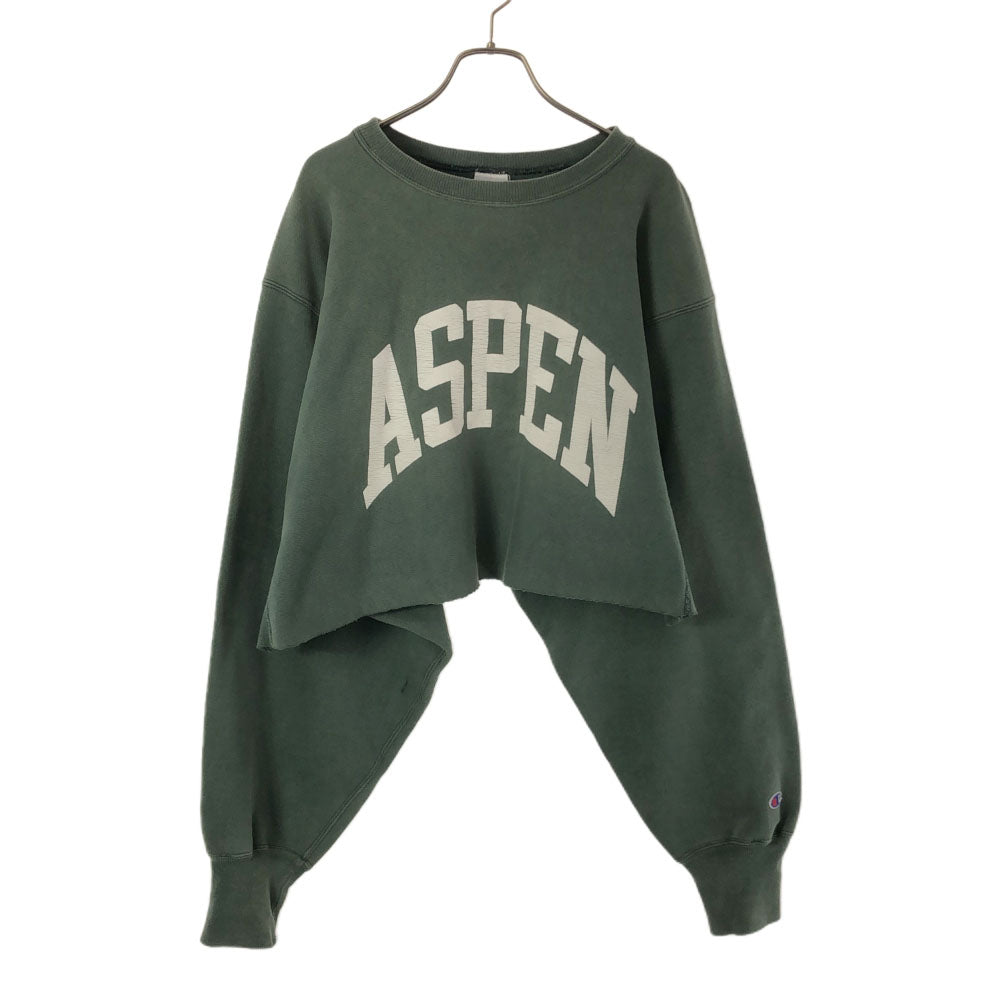 Champion チャンピオン 90s REVERSE WEAVE プリント 長袖 刺繍タグ トレーナー XXL グリーン スウェット ビッグサイズ オールド ヴィンテージ レディース