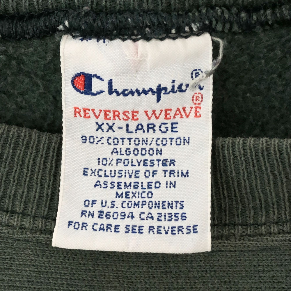 Champion チャンピオン 90s REVERSE WEAVE プリント 長袖 刺繍タグ トレーナー XXL グリーン スウェット ビッグサイズ オールド ヴィンテージ レディース
