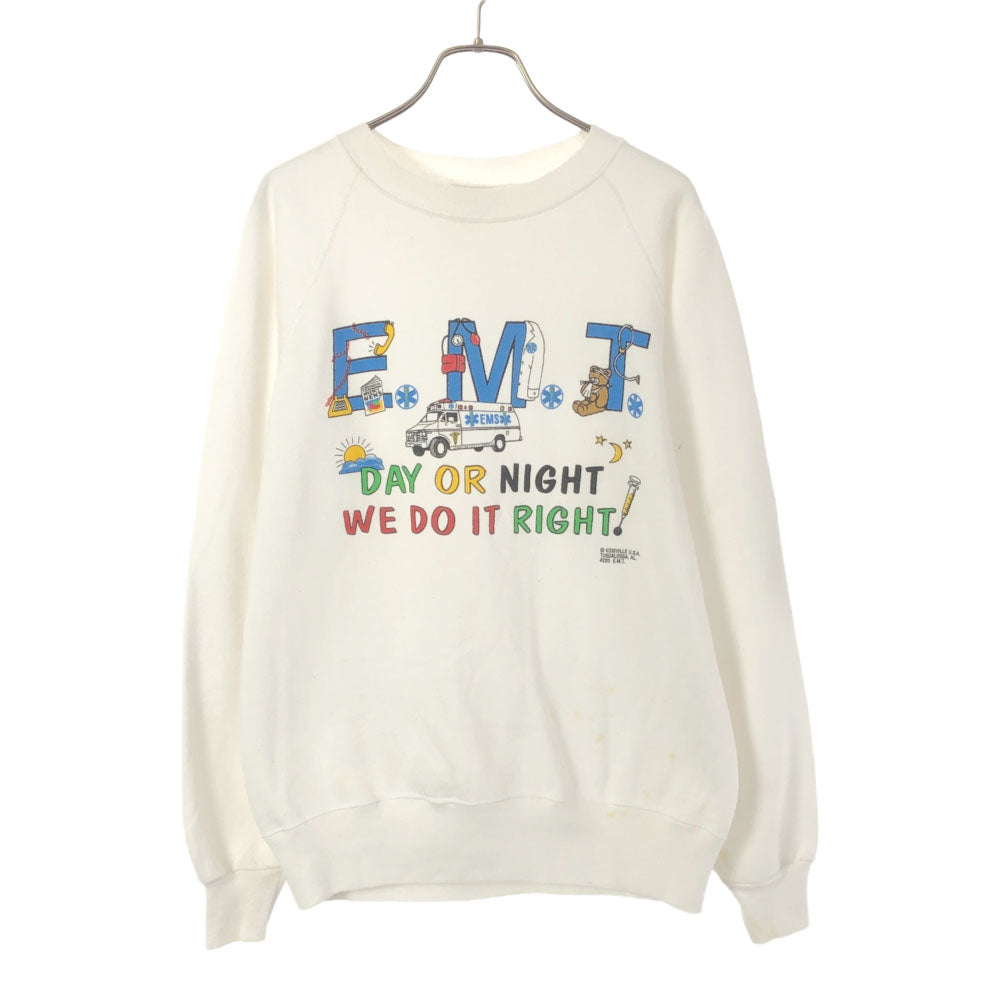 Hanes ヘインズ 90s ACTIVEWEAR USA製 プリント 長袖 トレーナー M ホワイト オールド ヴィンテージ メンズ