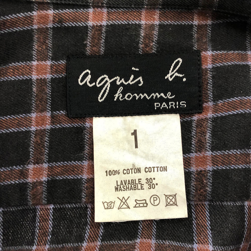 アニエスべーオム 日本製 チェック柄 長袖 シャツ 1 ブラック系 agnes b. homme メンズ