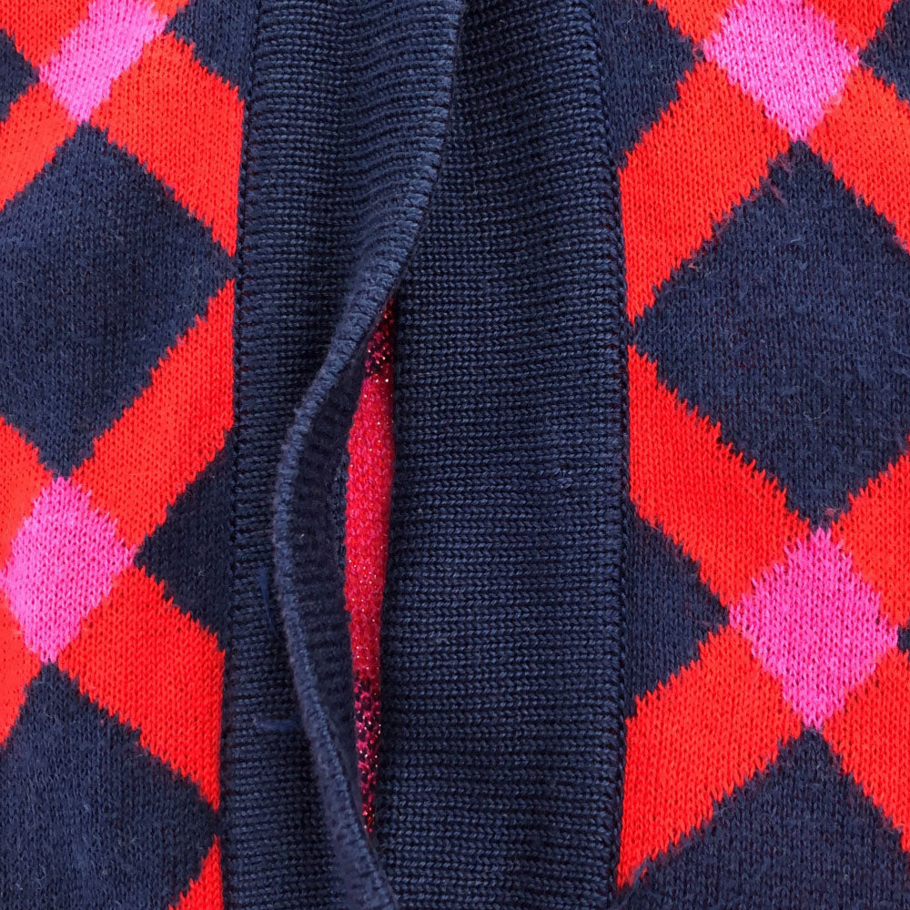 YVES SAINT LAURENT イヴサンローラン 90s 総柄 長袖 ニットカーディガン M ネイビー×レッド オールド ヴィンテージ レディース