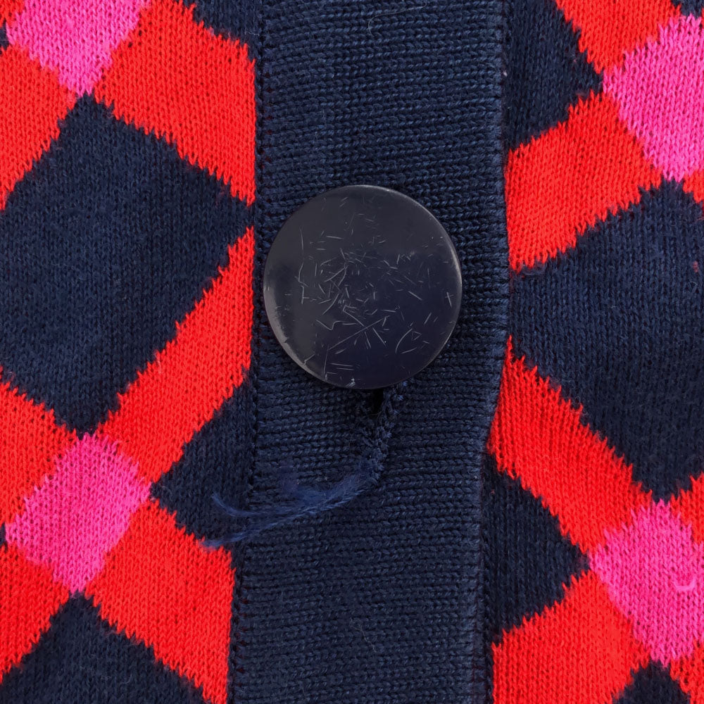 YVES SAINT LAURENT イヴサンローラン 90s 総柄 長袖 ニットカーディガン M ネイビー×レッド オールド ヴィンテージ レディース