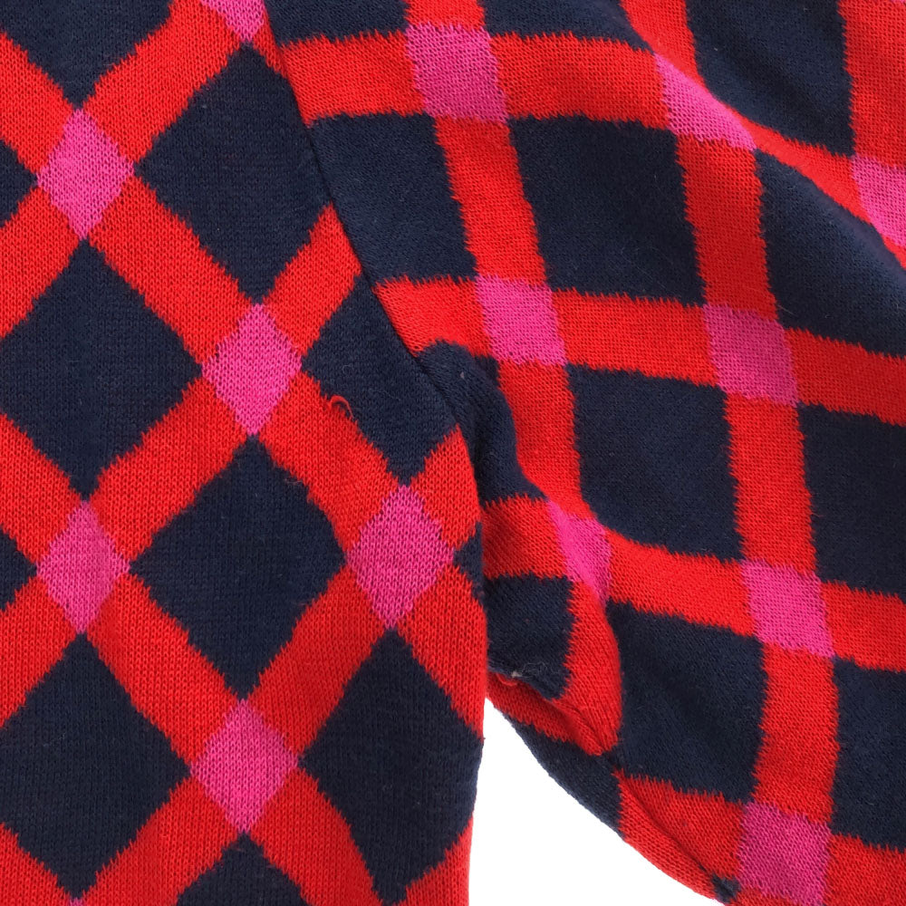 YVES SAINT LAURENT イヴサンローラン 90s 総柄 長袖 ニットカーディガン M ネイビー×レッド オールド ヴィンテージ レディース