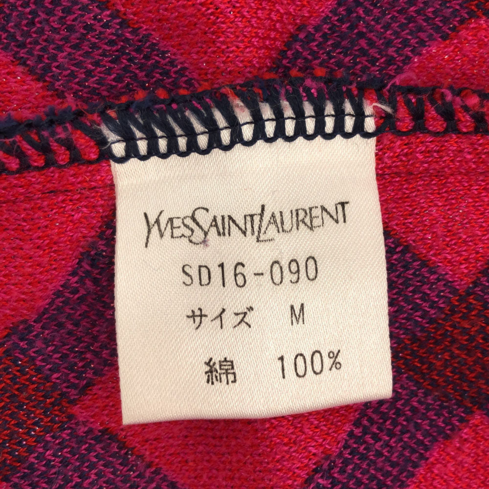 YVES SAINT LAURENT イヴサンローラン 90s 総柄 長袖 ニットカーディガン M ネイビー×レッド オールド ヴィンテージ レディース