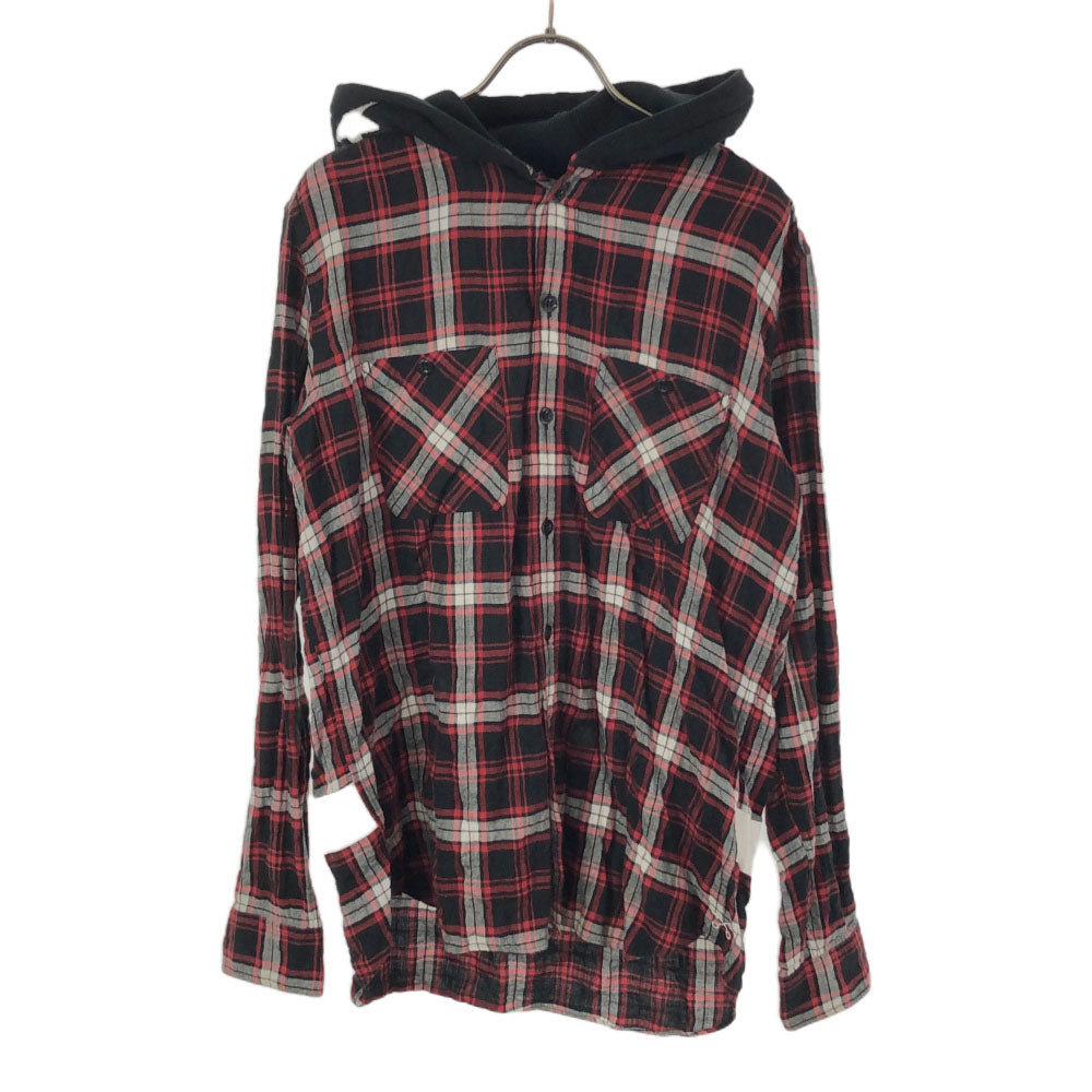 uniform experiment ユニフォームエクスペリメント 日本製 チェック 長袖 フード付き コットンシャツ 1 ブラック×レッド メンズ