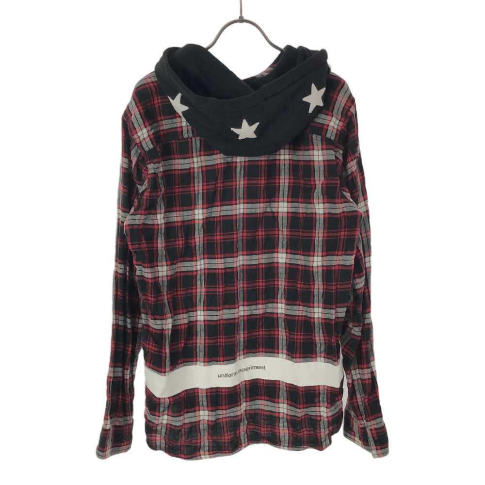 uniform experiment ユニフォームエクスペリメント 日本製 チェック 長袖 フード付き コットンシャツ 1 ブラック×レッド メンズ