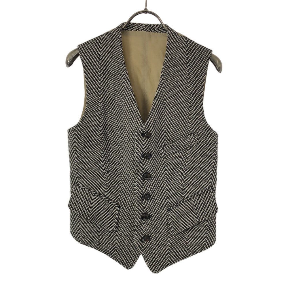 ローブスコンフェクションズ 日本製 リネンブレンド ヘリンボーン柄 ベスト 1 ブラック系×ベージュ レディース