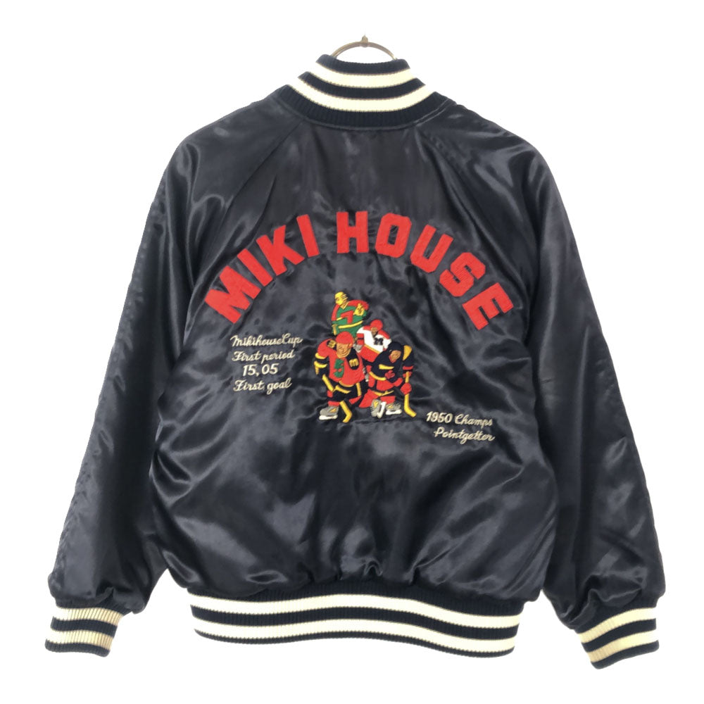 ミキハウス ジュニア 日本製 刺繍 スタジャン M ネイビー 裏キルティング キッズ