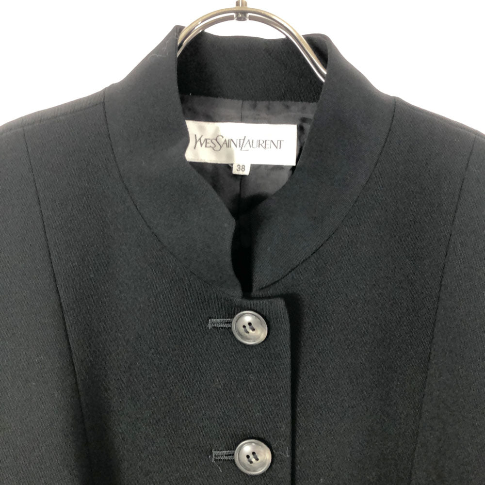 イヴサンローラン 日本製 スタンドカラー ウールジャケット 38 ブラック YVES SAINT LAURENT レディース