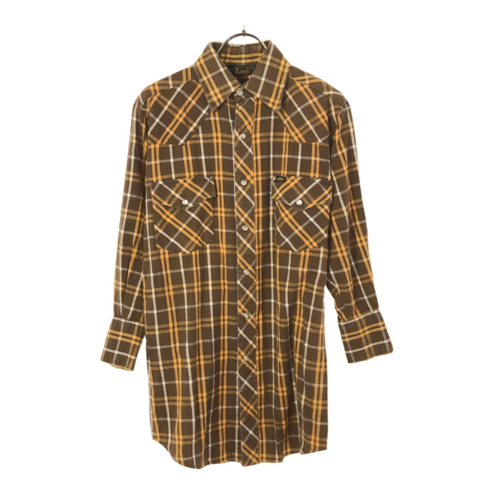 Lee リー 70s チェック 7分袖 ウエスタンシャツ S ブラウン×イエロー オールド ヴィンテージ メンズ