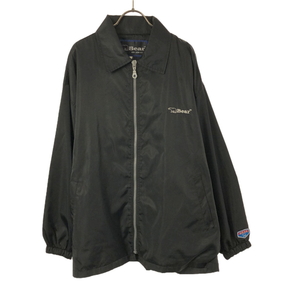 Bear ベアー 90s ロゴ刺繍 ジップジャケット M ブラック 裏メッシュ コーチジャケット オールド メンズ