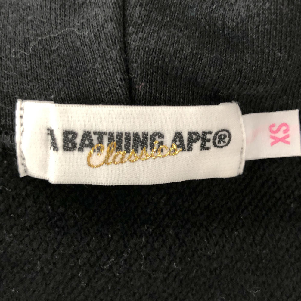 アベイシングエイプ クラッシック 日本製 プリント 長袖 スウェットパーカー XS ブラック A BATHING APE プルオーバー トレーナー レディース