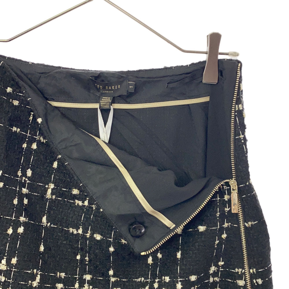 未使用 TED BAKER テッドベーカー チェック ツイード ミニスカート 1 ブラック 台形スカート タグ付き レディース