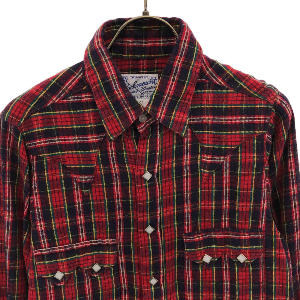 RockMount ロックマウント 90s USA製 チェック柄 長袖 スナップボタン ペンホルダー ウエスタンシャツ 14.5×32 レッド系 オールド メンズ